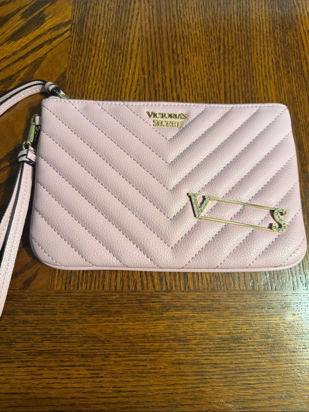 Victoria's Secret Light Pink Quilted Wristlet with VS Accent
